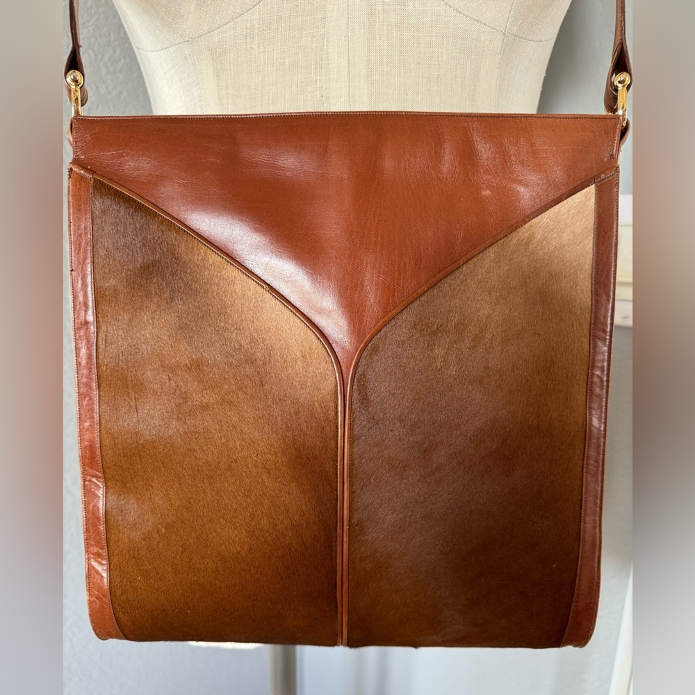 Vintage Leather Satchel with Fur Hide Panels - Picture 10 of 10